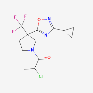 molecular formula C13H15ClF3N3O2 B2869043 2-Chloro-1-[3-(3-cyclopropyl-1,2,4-oxadiazol-5-yl)-3-(trifluoromethyl)pyrrolidin-1-yl]propan-1-one CAS No. 2411310-75-1