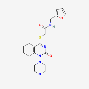 molecular formula C20H27N5O3S B2869058 N-(呋喃-2-基甲基)-2-((1-(4-甲基哌嗪-1-基)-2-氧代-1,2,5,6,7,8-六氢喹唑啉-4-基)硫代)乙酰胺 CAS No. 899951-44-1