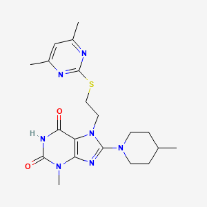 molecular formula C20H27N7O2S B2869060 7-[2-(4,6-Dimethylpyrimidin-2-yl)sulfanylethyl]-3-methyl-8-(4-methylpiperidin-1-yl)purine-2,6-dione CAS No. 672933-30-1