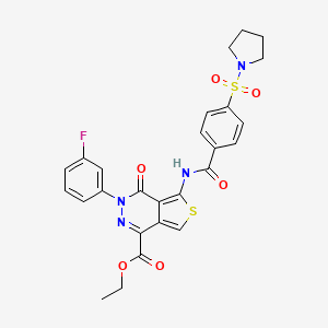 molecular formula C26H23FN4O6S2 B2869072 Ethyl 3-(3-fluorophenyl)-4-oxo-5-(4-(pyrrolidin-1-ylsulfonyl)benzamido)-3,4-dihydrothieno[3,4-d]pyridazine-1-carboxylate CAS No. 887224-64-8