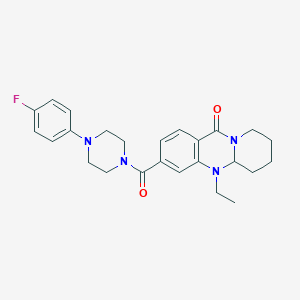 molecular formula C25H29FN4O2 B2869076 5-ethyl-3-{[4-(4-fluorophenyl)piperazin-1-yl]carbonyl}-5,5a,6,7,8,9-hexahydro-11H-pyrido[2,1-b]quinazolin-11-one CAS No. 1574596-49-8