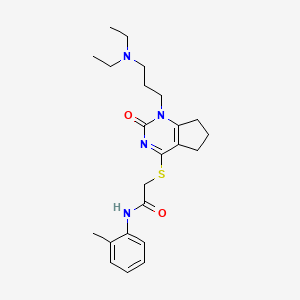 molecular formula C23H32N4O2S B2869091 2-[[1-[3-(二乙氨基)丙基]-2-氧代-6,7-二氢-5H-环戊[d]嘧啶-4-基]硫代]-N-(2-甲基苯基)乙酰胺 CAS No. 898460-37-2