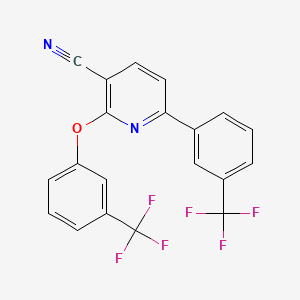 molecular formula C20H10F6N2O B2869093 2-[3-(三氟甲基)苯氧基]-6-[3-(三氟甲基)苯基]吡啶-3-腈 CAS No. 303152-81-0