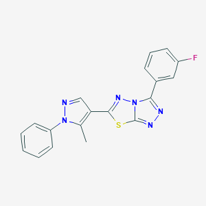 molecular formula C19H13FN6S B286911 3-(3-fluorophenyl)-6-(5-methyl-1-phenyl-1H-pyrazol-4-yl)[1,2,4]triazolo[3,4-b][1,3,4]thiadiazole 