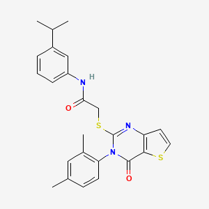 molecular formula C25H25N3O2S2 B2869123 2-{[3-(2,4-二甲基苯基)-4-氧代-3,4-二氢噻吩并[3,2-d]嘧啶-2-基]硫代}-N-[3-(丙-2-基)苯基]乙酰胺 CAS No. 1260936-29-5