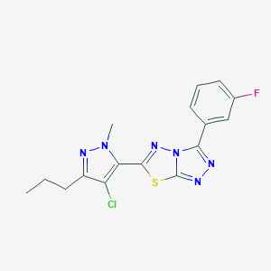 molecular formula C16H14ClFN6S B286913 6-(4-chloro-1-methyl-3-propyl-1H-pyrazol-5-yl)-3-(3-fluorophenyl)[1,2,4]triazolo[3,4-b][1,3,4]thiadiazole 