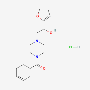 molecular formula C17H25ClN2O3 B2869136 环己-3-烯-1-基(4-(2-(呋喃-2-基)-2-羟乙基)哌嗪-1-基)甲酮盐酸盐 CAS No. 1421529-43-2