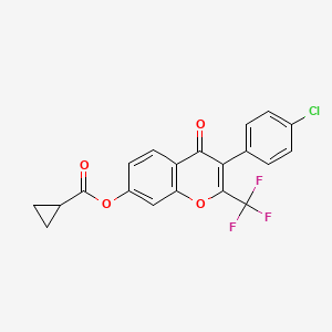 molecular formula C20H12ClF3O4 B2869140 3-(4-chlorophenyl)-4-oxo-2-(trifluoromethyl)-4H-chromen-7-yl cyclopropanecarboxylate CAS No. 637748-36-8