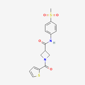 molecular formula C16H16N2O4S2 B2869143 N-(4-(methylsulfonyl)phenyl)-1-(thiophene-2-carbonyl)azetidine-3-carboxamide CAS No. 1448125-37-8