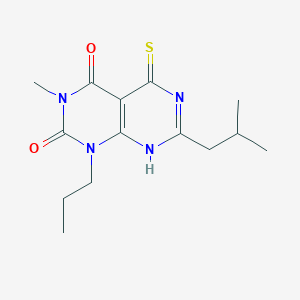 molecular formula C14H20N4O2S B2869146 3-methyl-7-(2-methylpropyl)-1-propyl-5-sulfanyl-1H,2H,3H,4H-[1,3]diazino[4,5-d]pyrimidine-2,4-dione CAS No. 851169-20-5