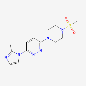 molecular formula C13H18N6O2S B2869147 3-(2-methyl-1H-imidazol-1-yl)-6-(4-(methylsulfonyl)piperazin-1-yl)pyridazine CAS No. 1396785-79-7