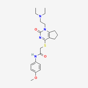 molecular formula C22H30N4O3S B2869152 2-((1-(2-(diethylamino)ethyl)-2-oxo-2,5,6,7-tetrahydro-1H-cyclopenta[d]pyrimidin-4-yl)thio)-N-(4-methoxyphenyl)acetamide CAS No. 898445-59-5
