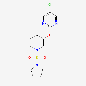 molecular formula C13H19ClN4O3S B2869156 5-Chloro-2-((1-(pyrrolidin-1-ylsulfonyl)piperidin-3-yl)oxy)pyrimidine CAS No. 2034633-40-2