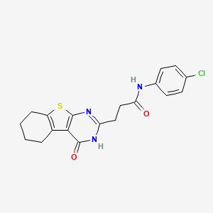 molecular formula C19H18ClN3O2S B2869166 N-(4-chlorophenyl)-3-(4-oxo-3,4,5,6,7,8-hexahydro[1]benzothieno[2,3-d]pyrimidin-2-yl)propanamide CAS No. 1002827-92-0