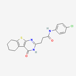 molecular formula C19H18ClN3O2S B2869166 N-(4-氯苯基)-3-(4-氧代-3,4,5,6,7,8-六氢[1]苯并噻吩并[2,3-d]嘧啶-2-基)丙酰胺 CAS No. 1002827-92-0