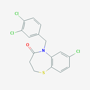 molecular formula C16H12Cl3NOS B2869168 7-chloro-5-(3,4-dichlorobenzyl)-2,3-dihydro-1,5-benzothiazepin-4(5H)-one CAS No. 341968-14-7