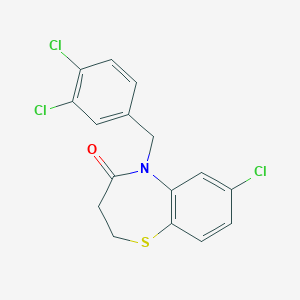 molecular formula C16H12Cl3NOS B2869168 7-氯-5-(3,4-二氯苄基)-2,3-二氢-1,5-苯并噻嗯-4(5H)-酮 CAS No. 341968-14-7