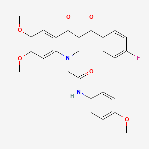 molecular formula C27H23FN2O6 B2869182 2-[3-(4-fluorobenzoyl)-6,7-dimethoxy-4-oxoquinolin-1-yl]-N-(4-methoxyphenyl)acetamide CAS No. 866590-09-2