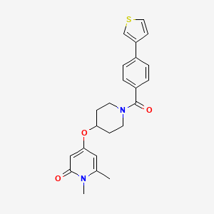 molecular formula C23H24N2O3S B2869188 1,6-二甲基-4-((1-(4-(噻吩-3-基)苯甲酰)哌啶-4-基)氧基)吡啶-2(1H)-酮 CAS No. 1903552-66-8