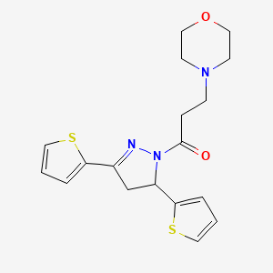 molecular formula C18H21N3O2S2 B2869225 1-(3,5-二噻吩-2-基-3,4-二氢吡唑-2-基)-3-吗啉-4-基丙-1-酮 CAS No. 871307-99-2