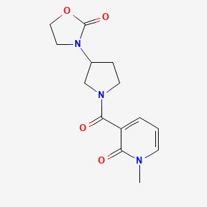 molecular formula C14H17N3O4 B2869226 1-Methyl-3-[3-(2-oxo-1,3-oxazolidin-3-yl)pyrrolidine-1-carbonyl]-1,2-dihydropyridin-2-one CAS No. 2097893-53-1