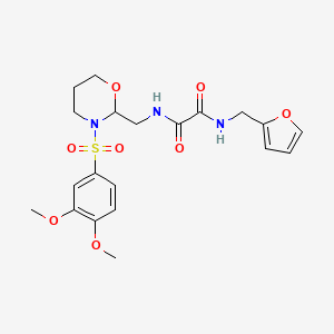 molecular formula C20H25N3O8S B2869232 N1-((3-((3,4-二甲氧基苯基)磺酰基)-1,3-恶唑烷-2-基)甲基)-N2-(呋喃-2-基甲基)草酰胺 CAS No. 872976-38-0