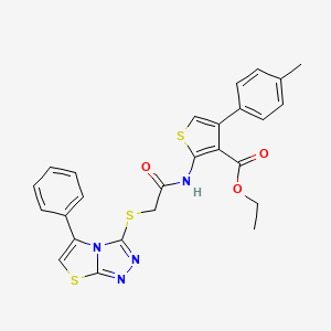 molecular formula C26H22N4O3S3 B2869238 Ethyl 2-(2-((5-phenylthiazolo[2,3-c][1,2,4]triazol-3-yl)thio)acetamido)-4-(p-tolyl)thiophene-3-carboxylate CAS No. 671199-73-8