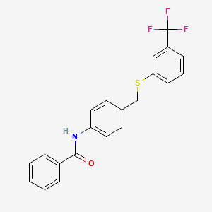 molecular formula C21H16F3NOS B2869250 N-[4-({[3-(trifluoromethyl)phenyl]sulfanyl}methyl)phenyl]benzenecarboxamide CAS No. 338398-61-1