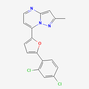molecular formula C17H11Cl2N3O B2869260 7-[5-(2,4-Dichlorophenyl)-2-furyl]-2-methylpyrazolo[1,5-a]pyrimidine CAS No. 861209-74-7