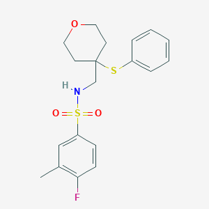 4-fluoro-3-methyl-N-((4-(phenylthio)tetrahydro-2H-pyran-4-yl)methyl)benzenesulfonamide