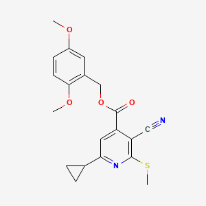 molecular formula C20H20N2O4S B2869276 (2,5-Dimethoxyphenyl)methyl 3-cyano-6-cyclopropyl-2-(methylsulfanyl)pyridine-4-carboxylate CAS No. 1110883-73-2