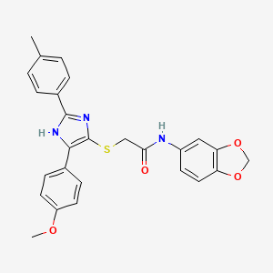 molecular formula C26H23N3O4S B2869277 N-(2H-1,3-benzodioxol-5-yl)-2-{[5-(4-methoxyphenyl)-2-(4-methylphenyl)-1H-imidazol-4-yl]sulfanyl}acetamide CAS No. 901264-96-8