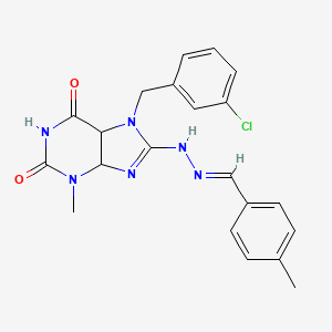 molecular formula C21H19ClN6O2 B2869279 7-[(3-chlorophenyl)methyl]-3-methyl-8-[(E)-2-[(4-methylphenyl)methylidene]hydrazin-1-yl]-2,3,6,7-tetrahydro-1H-purine-2,6-dione CAS No. 949665-71-8