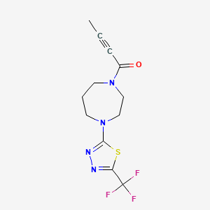 molecular formula C12H13F3N4OS B2869299 1-{4-[5-(Trifluoromethyl)-1,3,4-thiadiazol-2-yl]-1,4-diazepan-1-yl}but-2-yn-1-one CAS No. 1825511-70-3