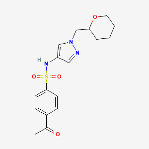 molecular formula C17H21N3O4S B2869313 4-acetyl-N-(1-((tetrahydro-2H-pyran-2-yl)methyl)-1H-pyrazol-4-yl)benzenesulfonamide CAS No. 2034529-76-3