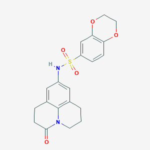 molecular formula C20H20N2O5S B2869325 N-(3-oxo-1,2,3,5,6,7-hexahydropyrido[3,2,1-ij]quinolin-9-yl)-2,3-dihydrobenzo[b][1,4]dioxine-6-sulfonamide CAS No. 903300-72-1