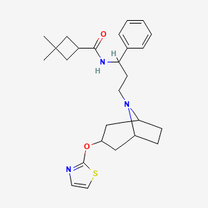 molecular formula C26H35N3O2S B2869330 3,3-dimethyl-N-(1-phenyl-3-((1R,5S)-3-(thiazol-2-yloxy)-8-azabicyclo[3.2.1]octan-8-yl)propyl)cyclobutanecarboxamide CAS No. 2108352-98-1