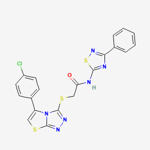 molecular formula C20H13ClN6OS3 B2869339 2-((5-(4-chlorophenyl)thiazolo[2,3-c][1,2,4]triazol-3-yl)thio)-N-(3-phenyl-1,2,4-thiadiazol-5-yl)acetamide CAS No. 671199-91-0