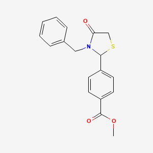 molecular formula C18H17NO3S B2869342 Methyl 4-(3-benzyl-4-oxo-1,3-thiazolidin-2-yl)benzoate CAS No. 326879-87-2