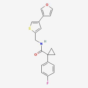 molecular formula C19H16FNO2S B2869379 1-(4-Fluorophenyl)-N-[[4-(furan-3-yl)thiophen-2-yl]methyl]cyclopropane-1-carboxamide CAS No. 2380010-64-8