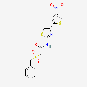 molecular formula C16H13N3O5S3 B2869387 2-(benzylsulfonyl)-N-(4-(4-nitrothiophen-2-yl)thiazol-2-yl)acetamide CAS No. 923387-97-7