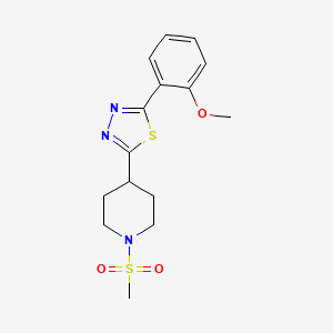 molecular formula C15H19N3O3S2 B2869389 2-(2-甲氧基苯基)-5-(1-(甲基磺酰基)哌啶-4-基)-1,3,4-噻二唑 CAS No. 1172764-11-2