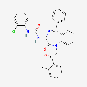 molecular formula C32H27ClN4O3 B2869391 N-(2,5-diaza-2-(2-(2-methylphenyl)-2-oxoethyl)-3-oxo-6-phenylbicyclo[5.4.0]undeca-1(7),5,8,10-tetraen-4-yl)((6-chloro-2-methylphenyl)amino)formamide CAS No. 1796911-66-4