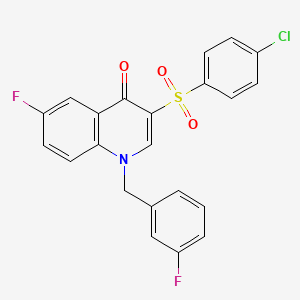 molecular formula C22H14ClF2NO3S B2869396 3-(4-Chlorophenyl)sulfonyl-6-fluoro-1-[(3-fluorophenyl)methyl]quinolin-4-one CAS No. 866810-25-5