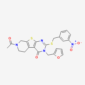 molecular formula C23H20N4O5S2 B2869410 7-acetyl-3-(2-furylmethyl)-2-[(3-nitrobenzyl)thio]-5,6,7,8-tetrahydropyrido[4',3':4,5]thieno[2,3-d]pyrimidin-4(3H)-one CAS No. 946270-75-3