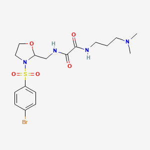 molecular formula C17H25BrN4O5S B2869413 N1-((3-((4-bromophenyl)sulfonyl)oxazolidin-2-yl)methyl)-N2-(3-(dimethylamino)propyl)oxalamide CAS No. 874806-18-5