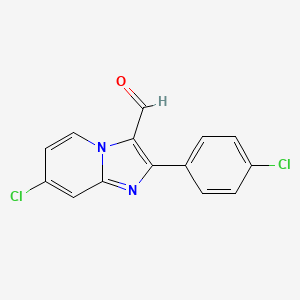 molecular formula C14H8Cl2N2O B2869418 7-氯-2-(4-氯苯基)咪唑并[1,2-a]吡啶-3-甲醛 CAS No. 881041-66-3