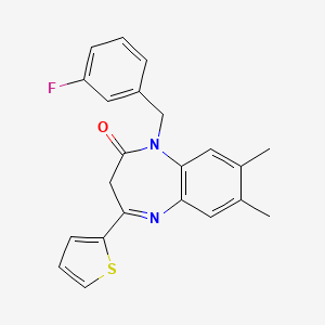 molecular formula C22H19FN2OS B2869426 1-(3-fluorobenzyl)-7,8-dimethyl-4-(2-thienyl)-1,3-dihydro-2H-1,5-benzodiazepin-2-one CAS No. 1251683-32-5