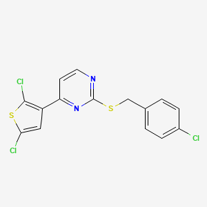 molecular formula C15H9Cl3N2S2 B2869437 4-氯苄基4-(2,5-二氯-3-噻吩基)-2-嘧啶基硫醚 CAS No. 338750-32-6