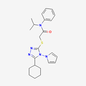 molecular formula C23H29N5OS B2869452 2-{[5-cyclohexyl-4-(1H-pyrrol-1-yl)-4H-1,2,4-triazol-3-yl]sulfanyl}-N-phenyl-N-(propan-2-yl)acetamide CAS No. 896313-43-2